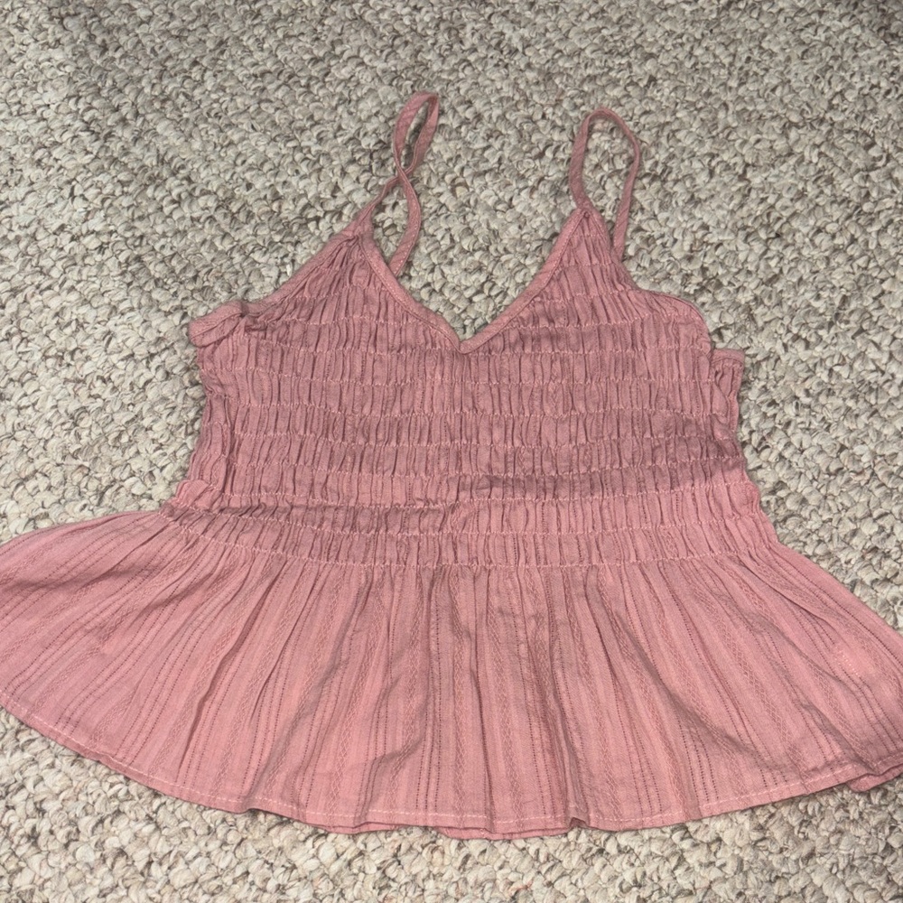 Smocked V-Neck Spaghetti Strap Tank Top - Dusty Rose
